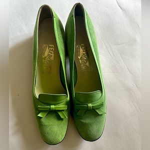 Salvatore Ferragamo Suede & Leather Loafer Ballet Shoes Green Mod